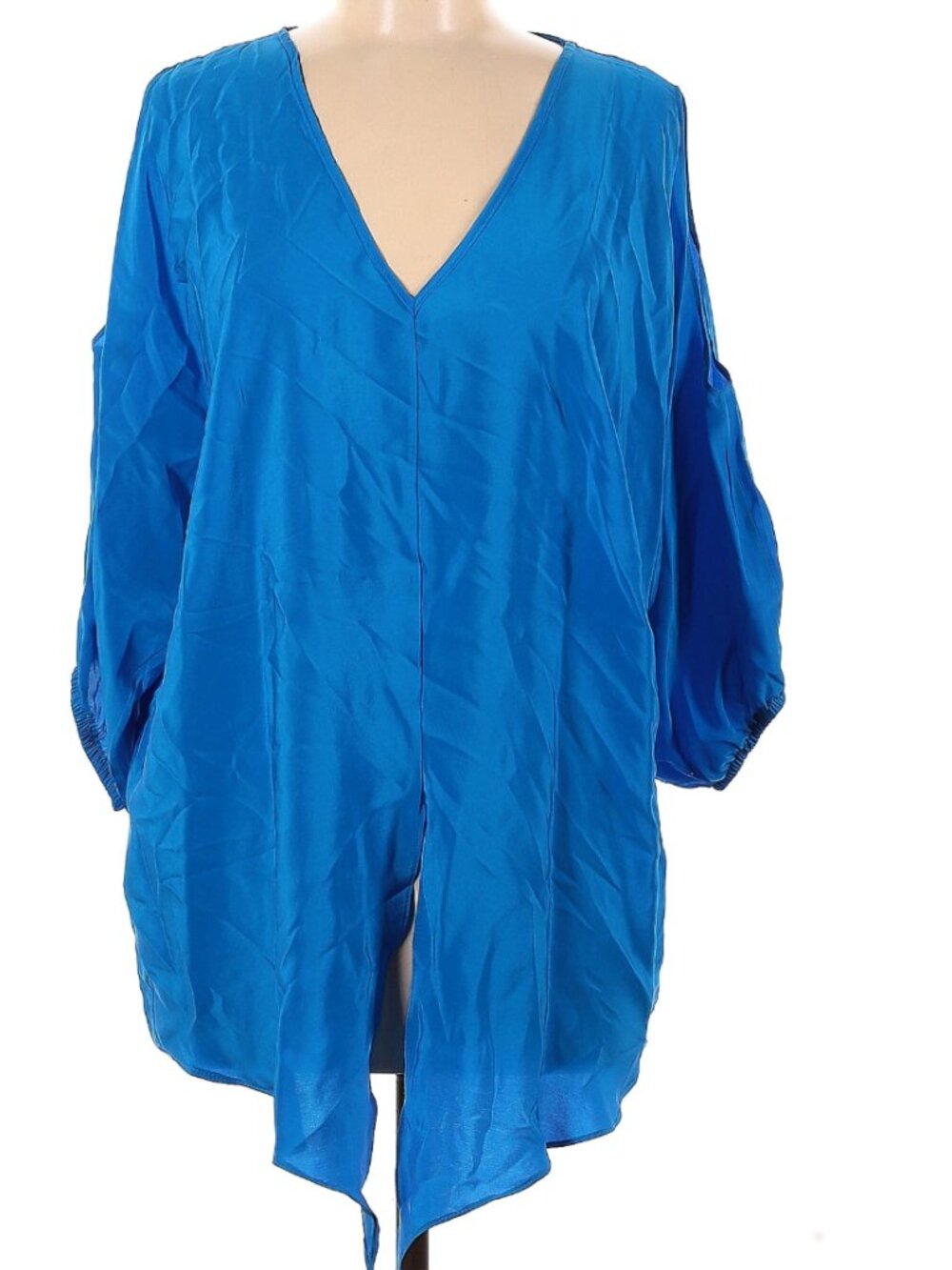 Aum Couture 3/4 Sleeve Turquoise Silk Top / Cold Shoulder  M-L